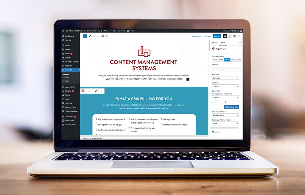 The WordPress block editor with customized features