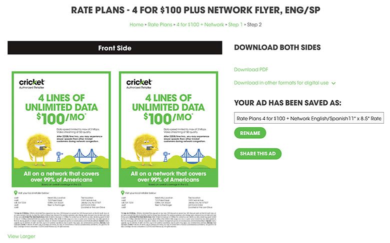 Cricket AdLab ad builder desktop screenshot