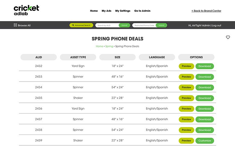 Cricket AdLab spring phone deals desktop screenshot