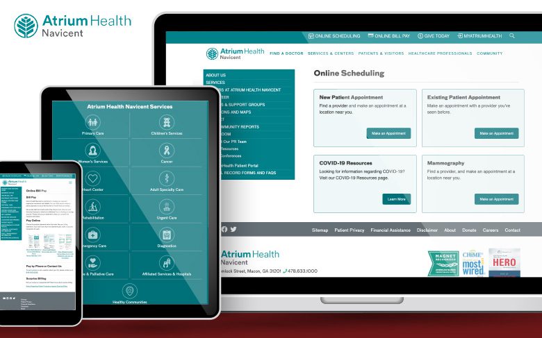 Atrium Health Navicent homepage featured devices screenshots
