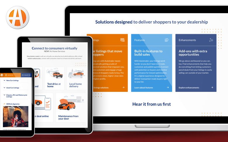 Autotrader B2B homepage featured devices screenshots