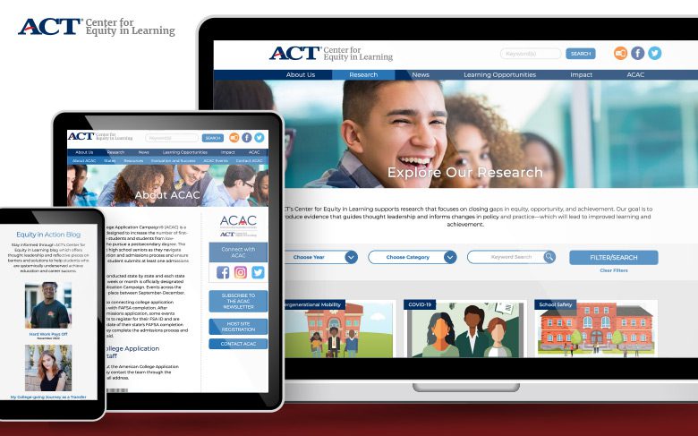 ACT Center for Equity in Learning homepage featured devices screenshots