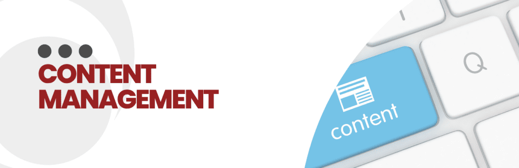 The words "Content Management" is joined by a graphic of a cropped computer keyboard with a blue button that says "content".